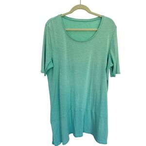 J Jill Womens XL Turquoise Pima Cotton Short Sleeve Tunic Flowy Lagenlook
